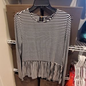 Black/white Striped peplum long sleeved top